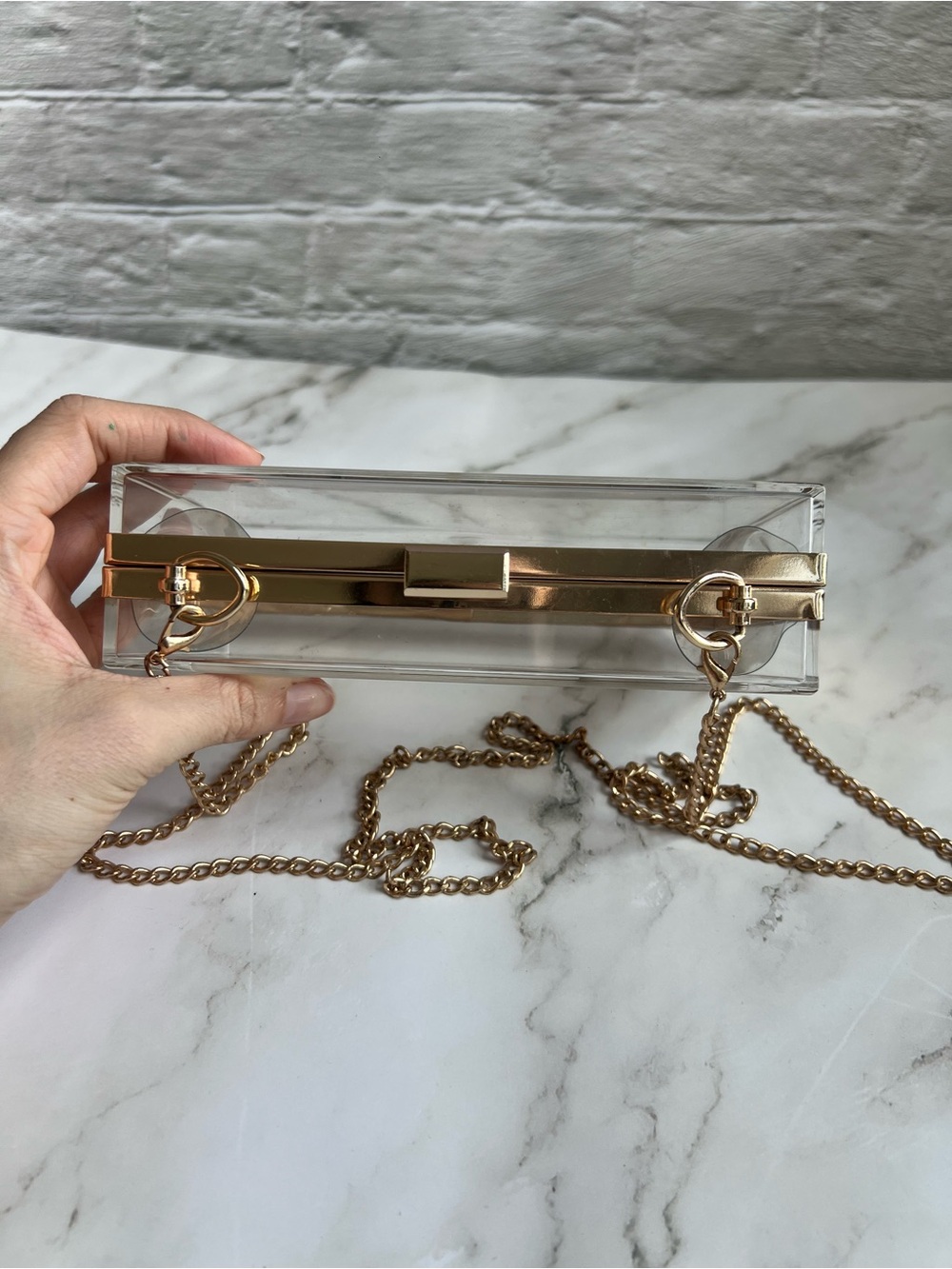 Clear Acrylic Box Clutch with Gold Chain - Picture 2 of 2
